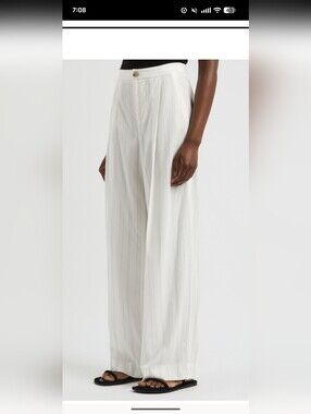 New With Tags Vince Wide-Leg White Pinstripe Trousers Sz 8